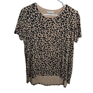 Zara T-Shirt Women's Medium Animal Print Short Sleeve Round Neck Casual Top